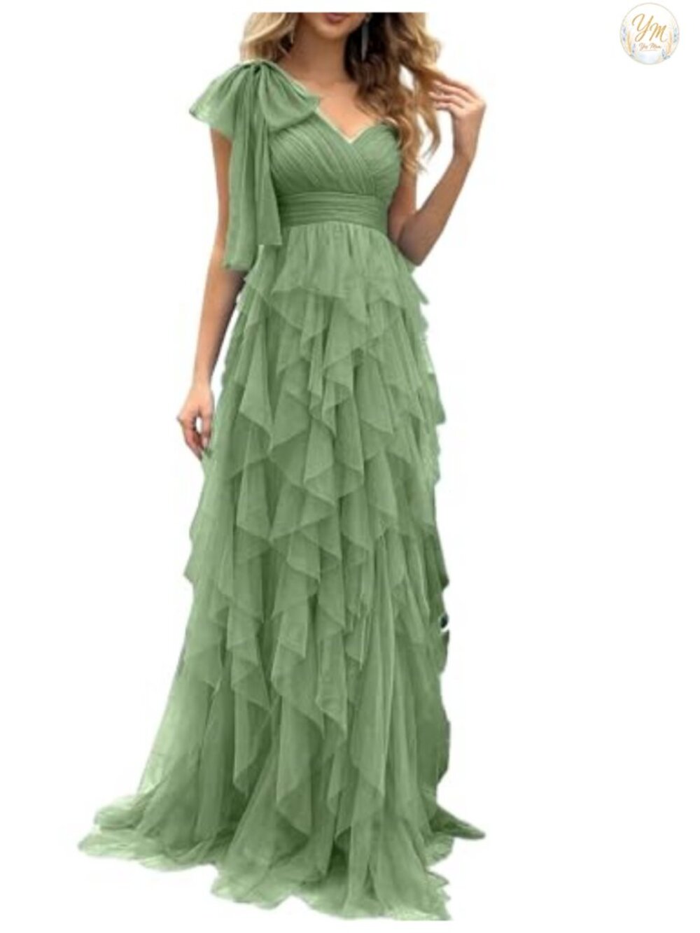 One Shoulder Ruffle Chiffon Maxi Formal Dress